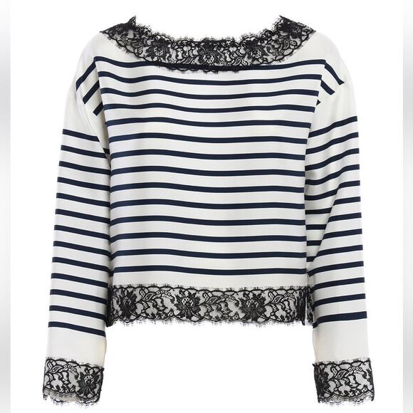 Dolce& Gabbana sailor style striped silk blouse, lace setailed, M-L - Picture 1 of 15